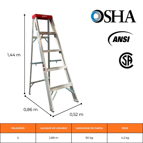 ESCALERA DE ALUMINIO TIJERA 1,44 METROS / 5 PELDAÑOS