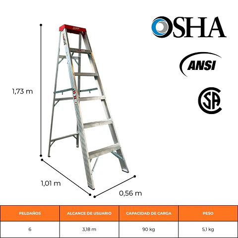 ESCALERA DE ALUMINIO TIJERA 1,72 METROS / 6 PELDAÑOS