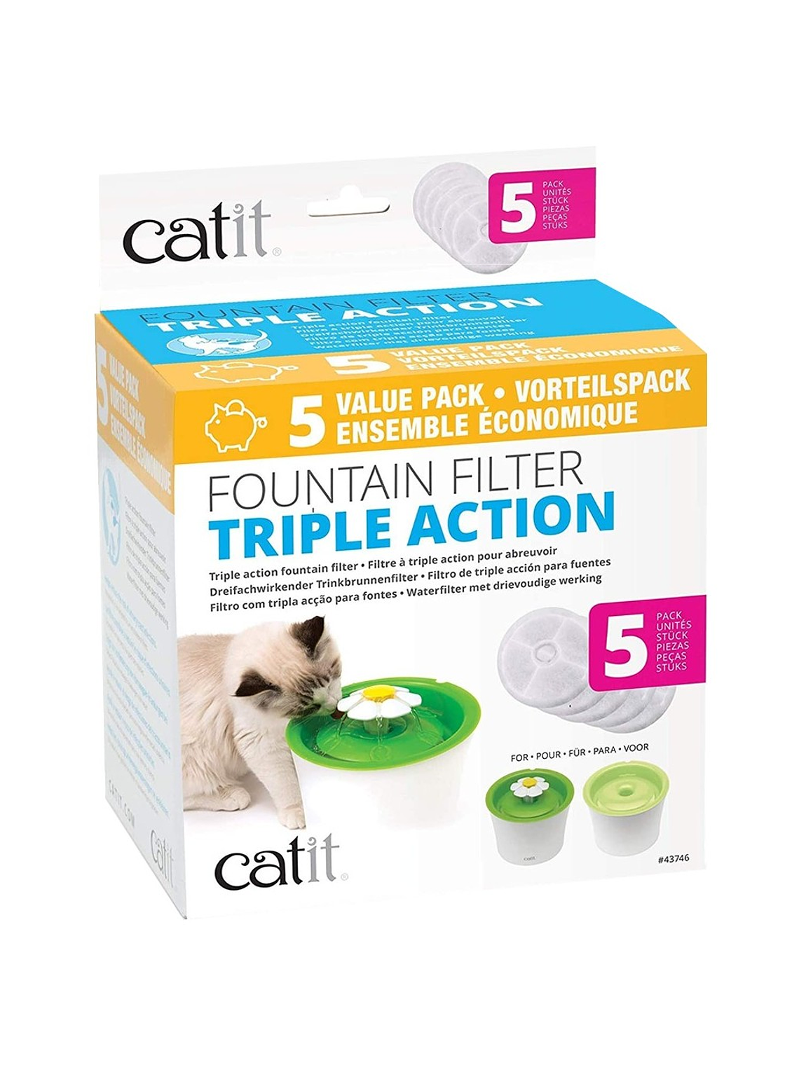 Catit Pack 5 Filtros De Acción Triple Para Fuentes Agua  1