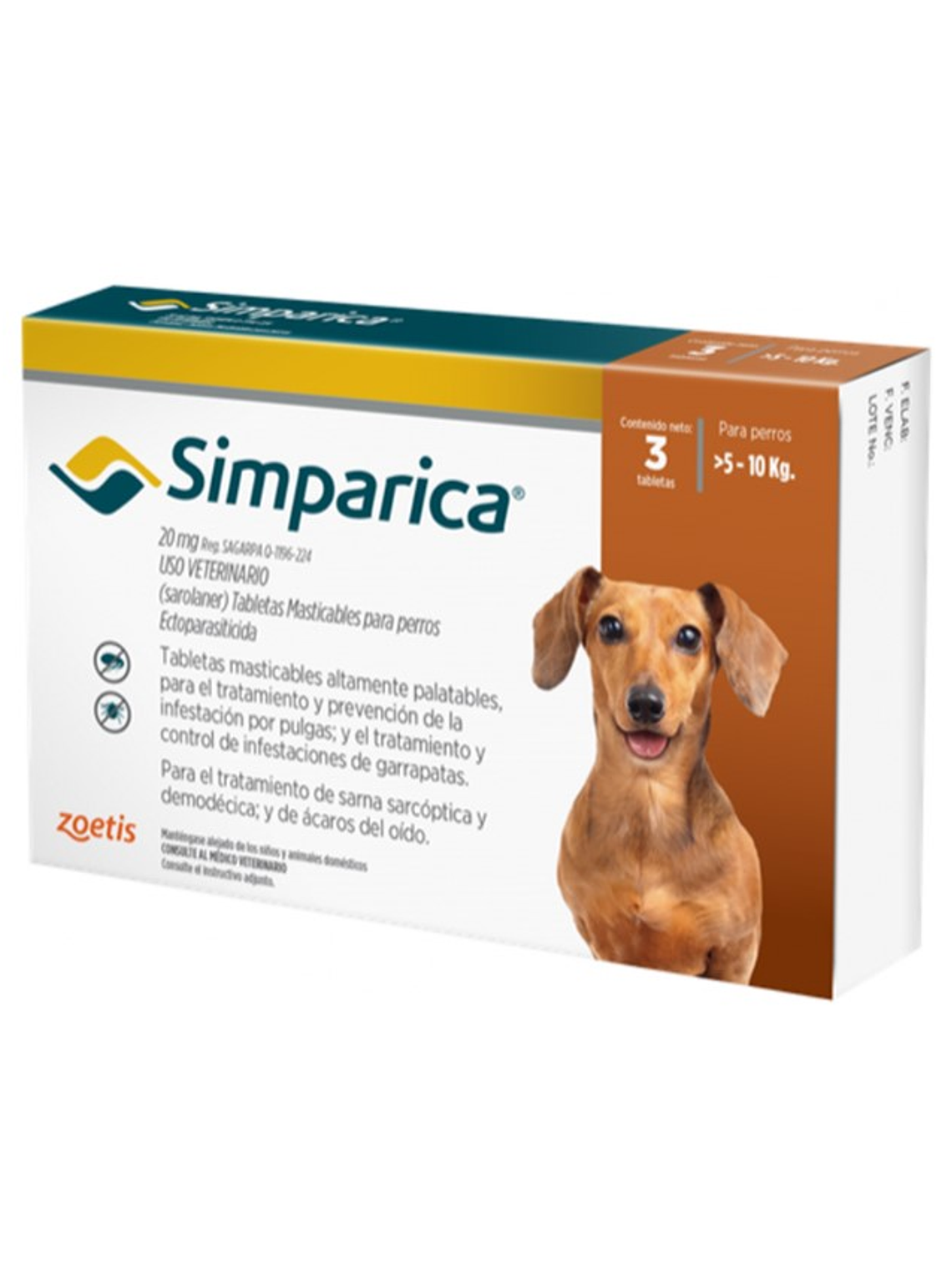 Antiparasitario Externo Simparica ﻿(5 - 10kg) 3 Comprimidos 1