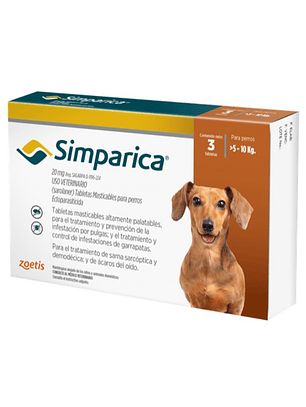 Antiparasitario Externo Simparica ﻿(5 - 10kg) 3 Comprimidos