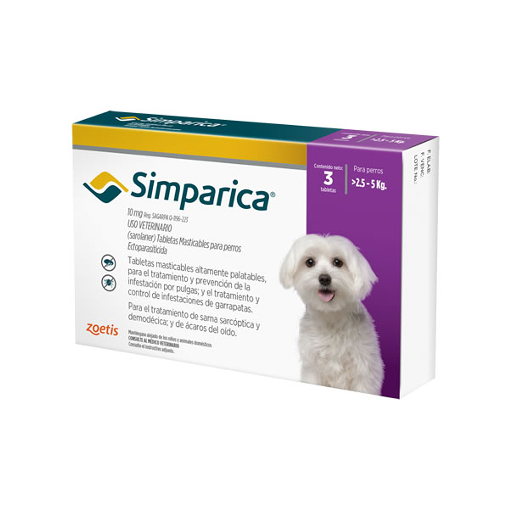 Antiparasitario Simparica ﻿(2,5 - 5kg) 3 Comprimidos