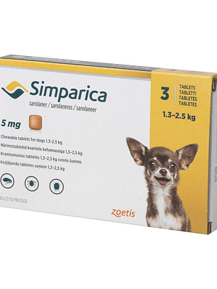 Antiparasitario Externo Simparica (1,3 - 2,5kg) 3 Comprimidos