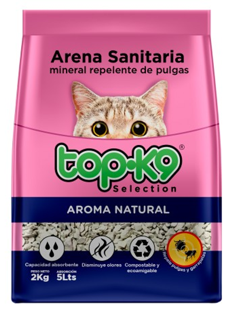 Arena Sanitaria Top-k9 Mineral Repelente de pulgas 2kg   1