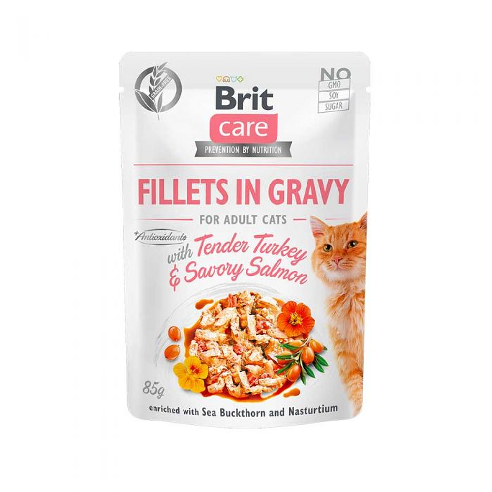 Brit Care - CAT FILLETS IN GRAVY WITH TENDER TURKEY & SAVORY SALMON