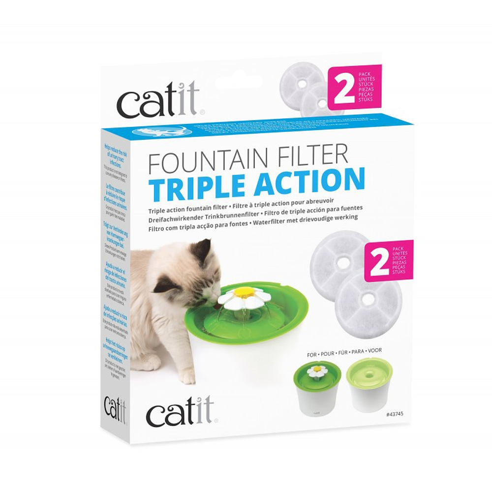 Catit Pack 2 Filtros De Acción Triple Para Fuentes Agua 