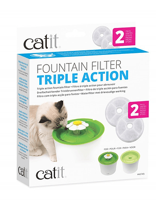 Catit Pack 2 Filtros De Acción Triple Para Fuentes Agua 