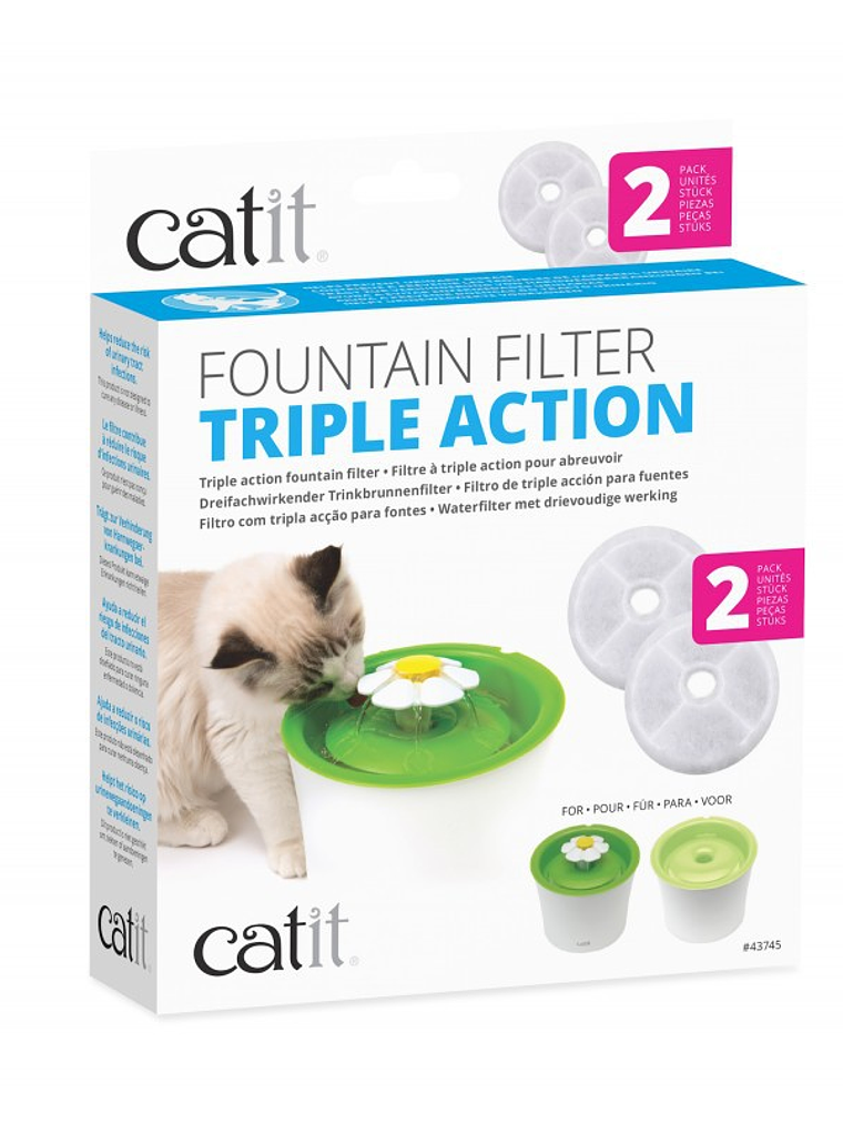 Catit Pack 2 Filtros De Acción Triple Para Fuentes Agua  1