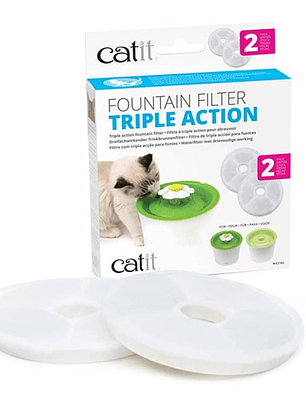 Catit Pack 2 Filtros De Acción Triple Para Fuentes Agua 