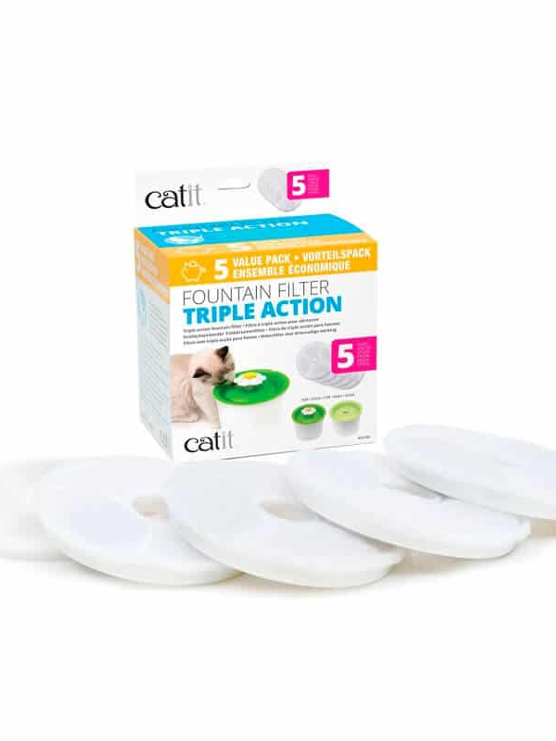 Catit Pack 5 Filtros De Acción Triple Para Fuentes Agua  2