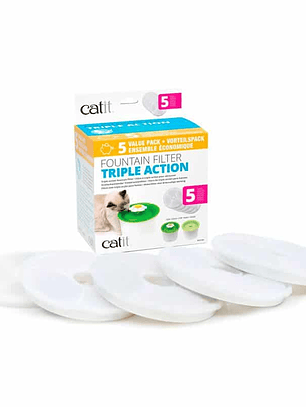 Catit Pack 5 Filtros De Acción Triple Para Fuentes Agua 