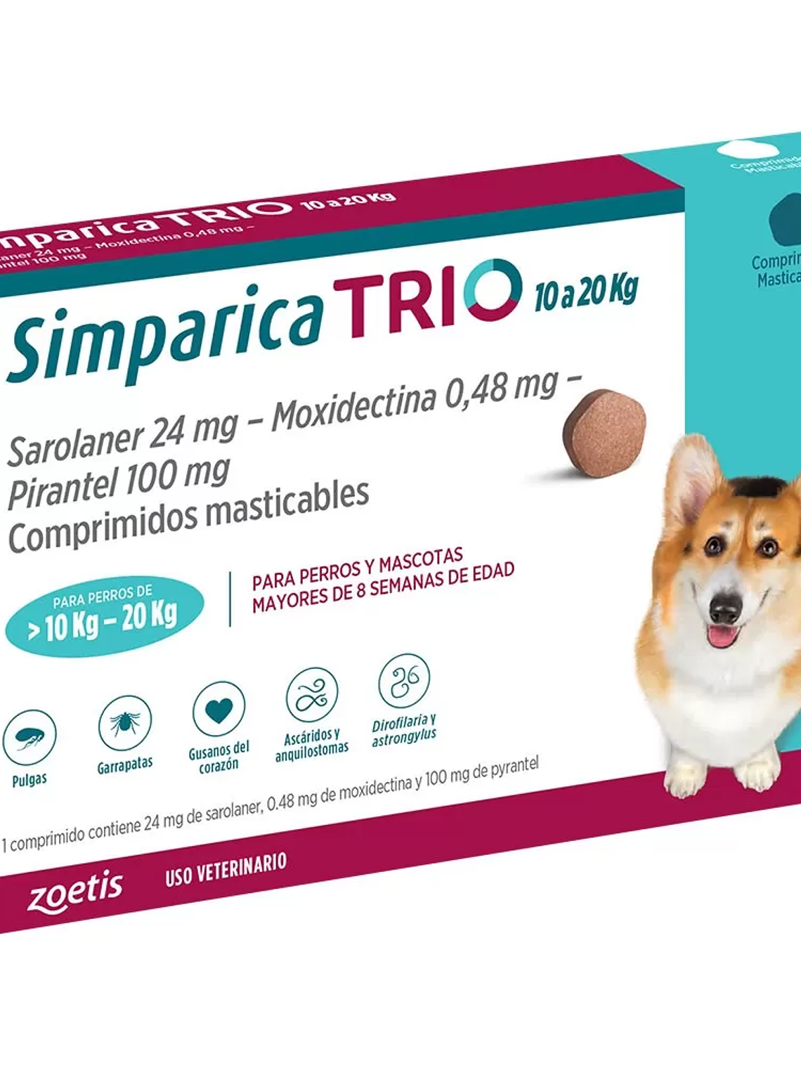 Antiparasitario Simparica Trio ﻿(10 - 20kg) 3 Comprimidos 1