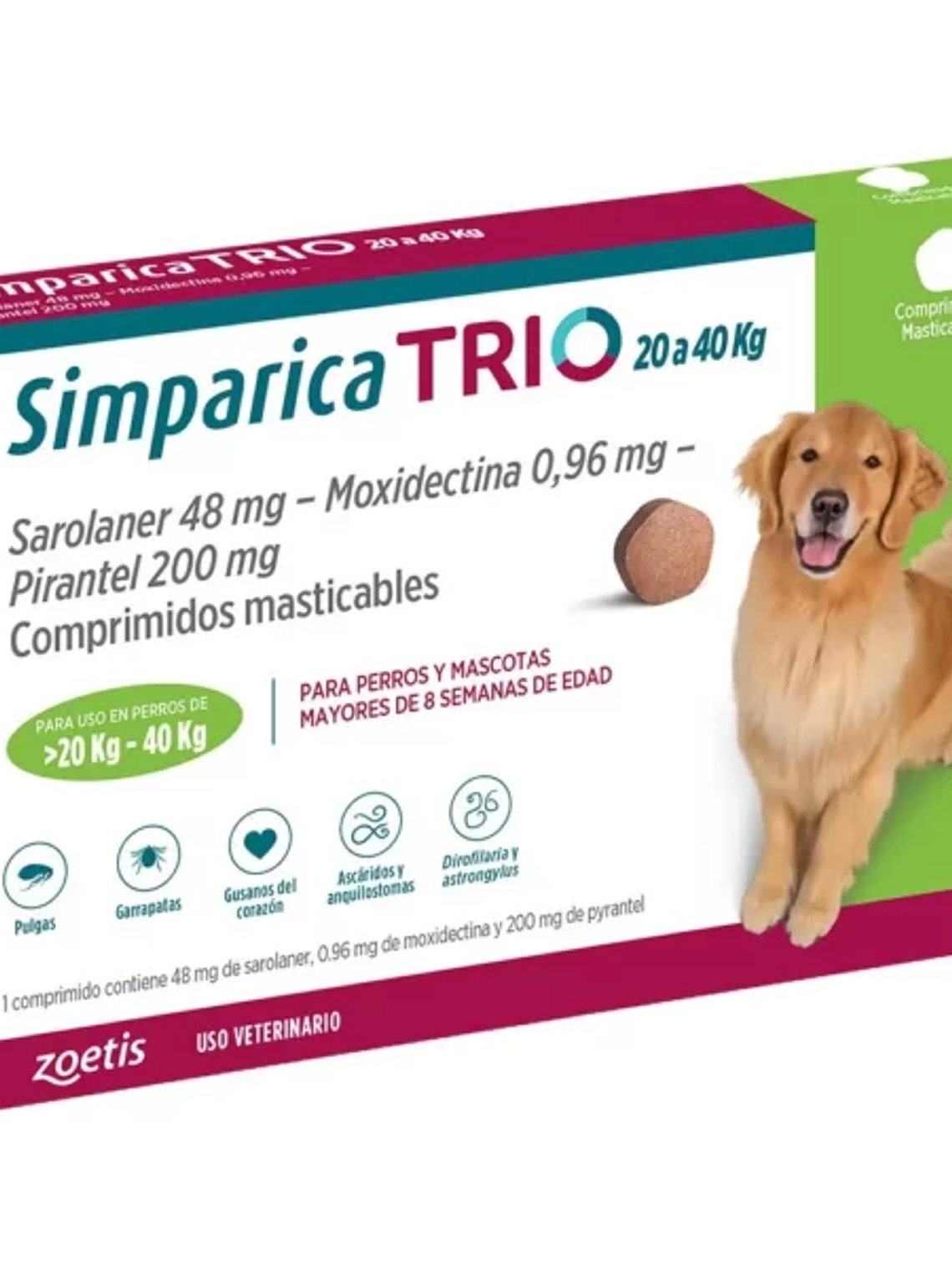 Antiparasitario Simparica Trio ﻿(20 - 40kg) 3 Comprimidos 1