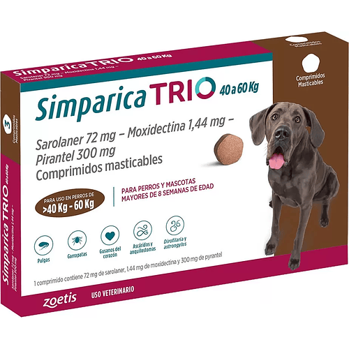 Antiparasitario Simparica Trio ﻿(40 - 60kg) 3 Comprimidos