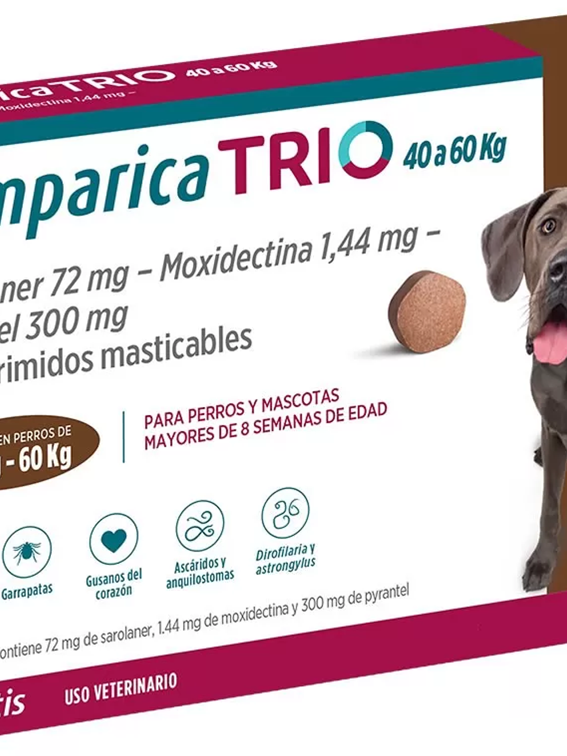 Antiparasitario Simparica Trio ﻿(40 - 60kg) 3 Comprimidos 1