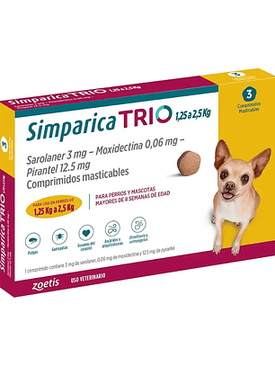 Antiparasitario Simparica Trio ﻿(1.25 - 2.5kg) 3 Comprimidos