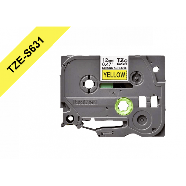 Cinta TZE-S631. Pegado Extra Fuerte. Texto Negro en Fondo Amarillo. 12mm 1
