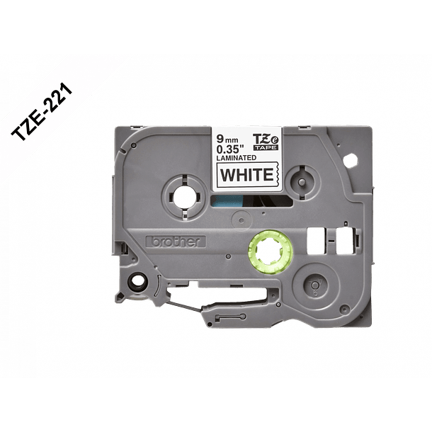 Cinta TZE-221. Texto Negro en Fondo Blanco. 9mm 1
