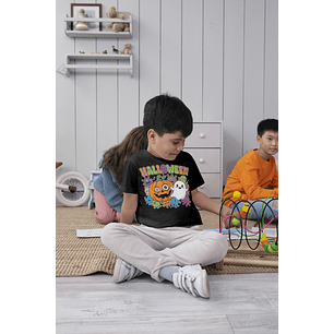 T-shirt Infantil Halloween – Fantasma & Abóbora Colorida