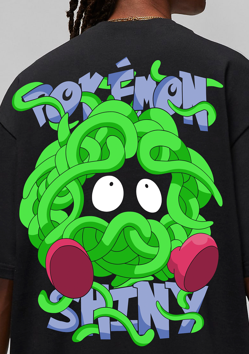 T-shirt Oversized Pokémon Shiny Tangela – Streetwear Black Edition Art 1