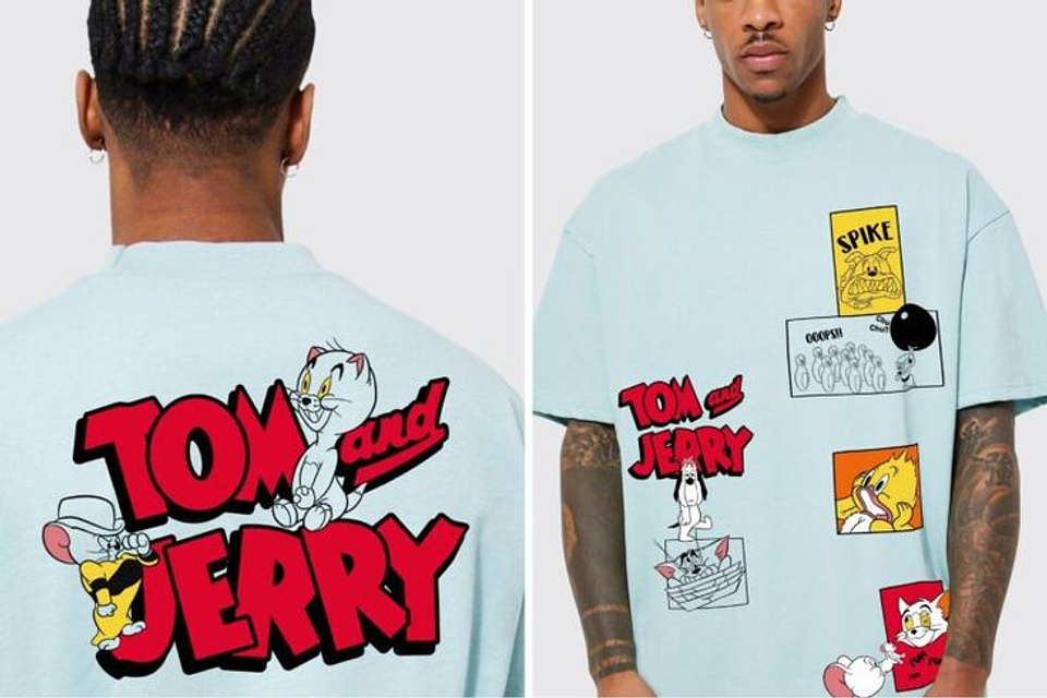 T-shirt Oversized Tom e Jerry Light Blue – Urban Cartoon Graphic Tee 1