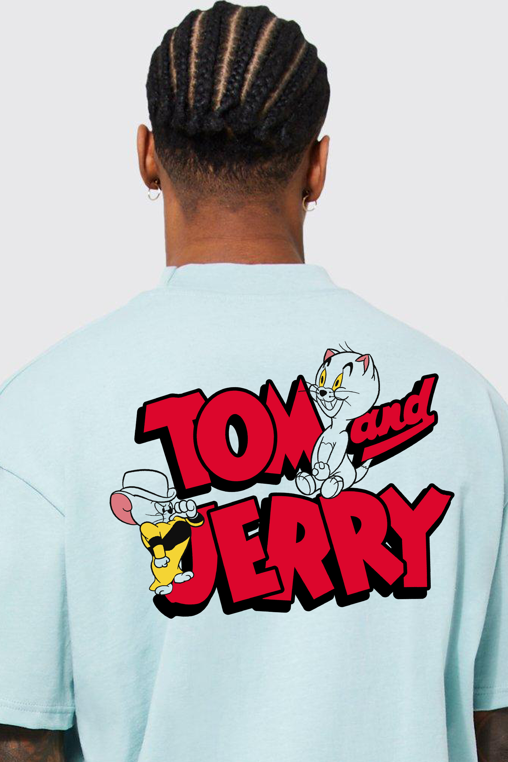 T-shirt Oversized Tom e Jerry Light Blue – Urban Cartoon Graphic Tee 2