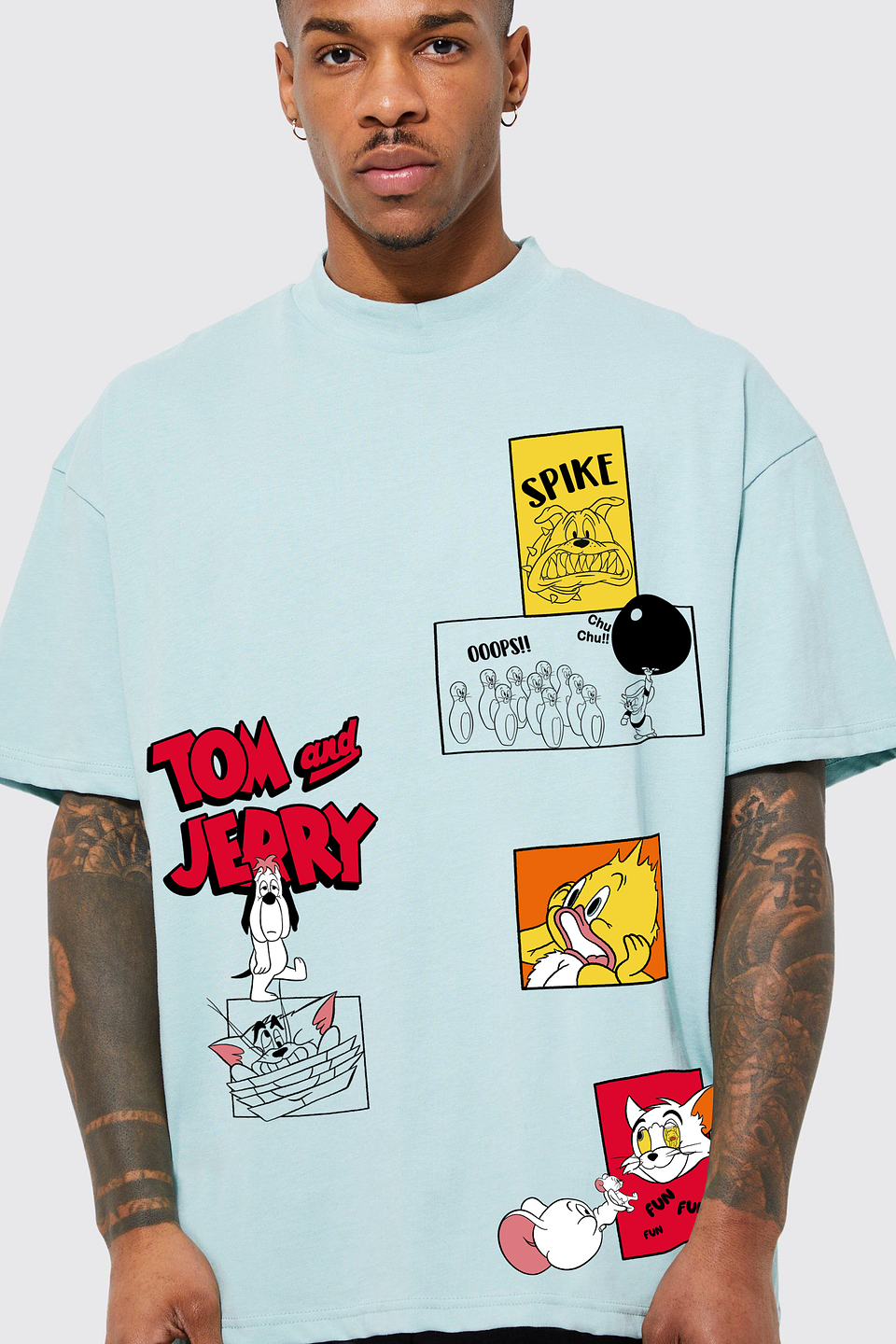 T-shirt Oversized Tom e Jerry Light Blue – Urban Cartoon Graphic Tee 3