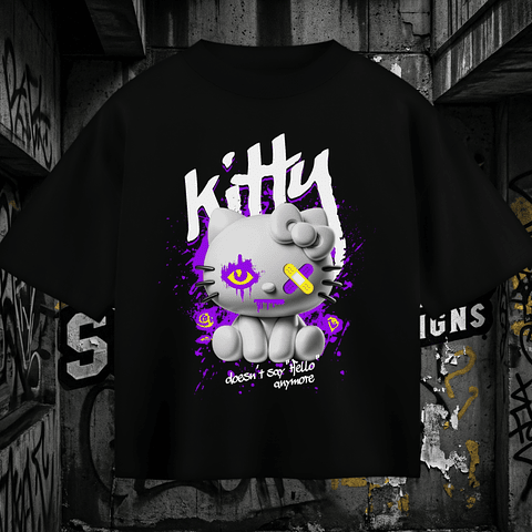 T-shirt Oversized Black "Kitty Doesn't Say Hello" – Dark Grunge Aesthetic Tee