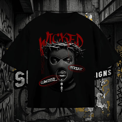 T-shirt Oversized Black "Wicked Street" – Gangster Balaclava Aesthetic Tee