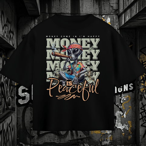 T-shirt Oversized Black "Money is Peaceful" – Alien Hustle Aesthetic Tee