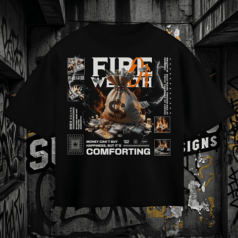 T-shirt Oversized Black "Fire Comforting" – Luxury Hustle & Streetwear Graphic Tee
