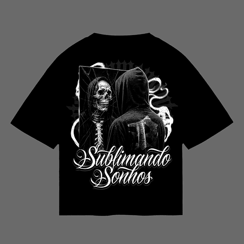 T-shirt Oversized Black "Sublimando Sonhos" – Gothic Reflection Graphic Tee