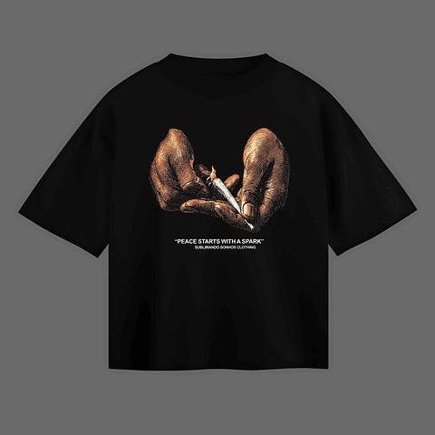 T-shirt Oversized Black "Peace Spark" – Urban Stoner Aesthetic Tee