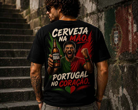T-shirt Portugal 2026 Preta – Cerveja na Mão, Portugal no Coração