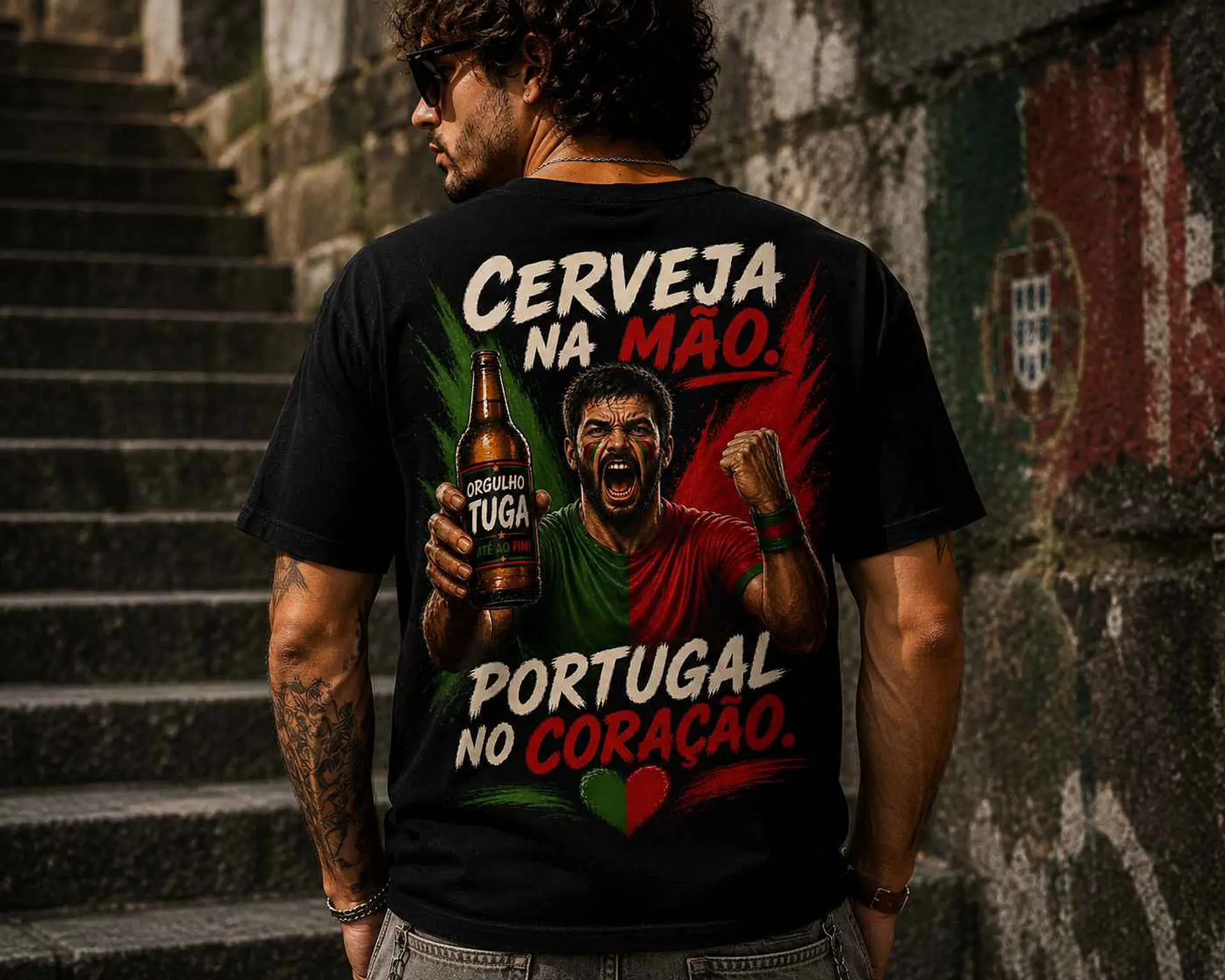 T-shirt Portugal 2026 Preta – Cerveja na Mão, Portugal no Coração 1