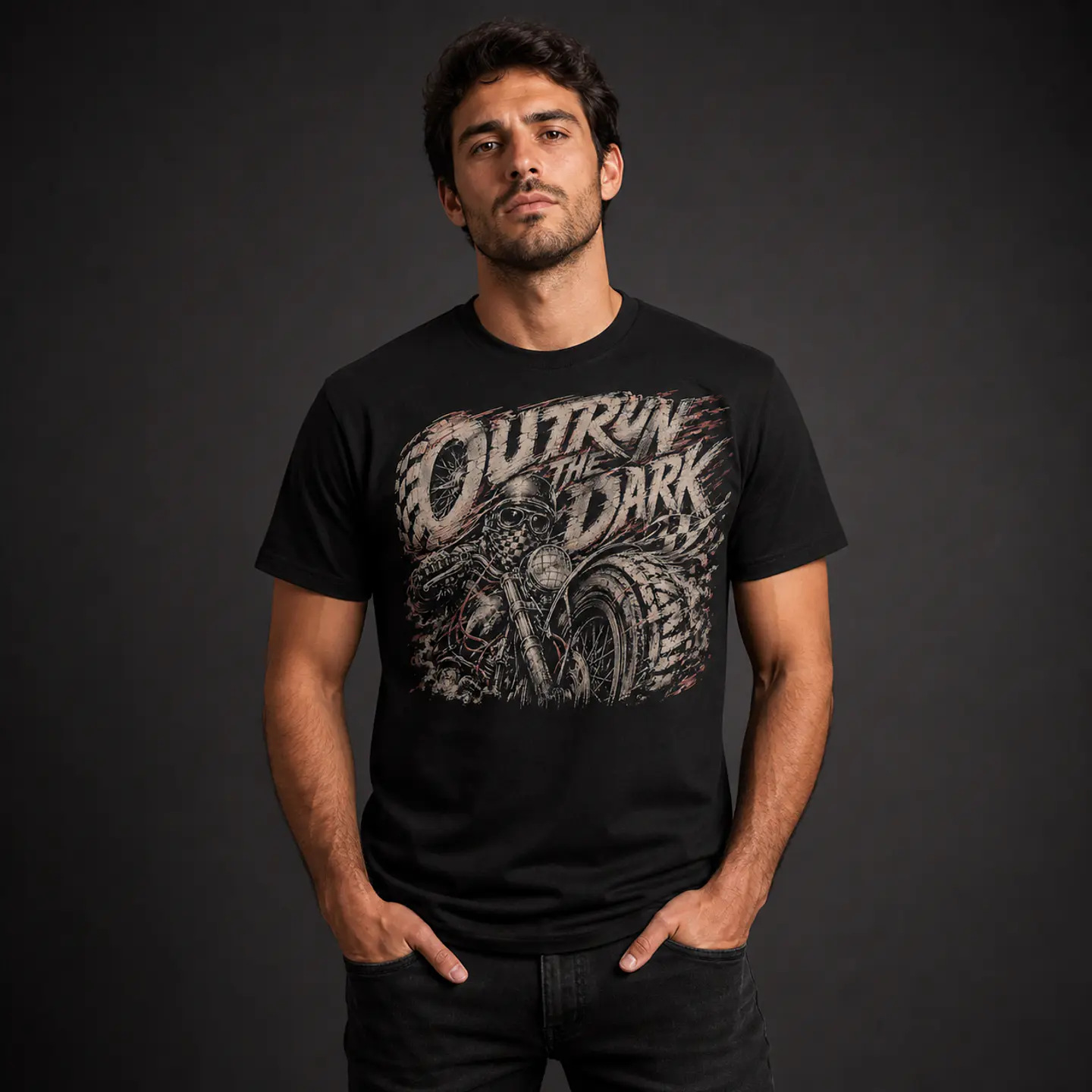 T-shirt Preta Adulto — Outrun the Dark 1