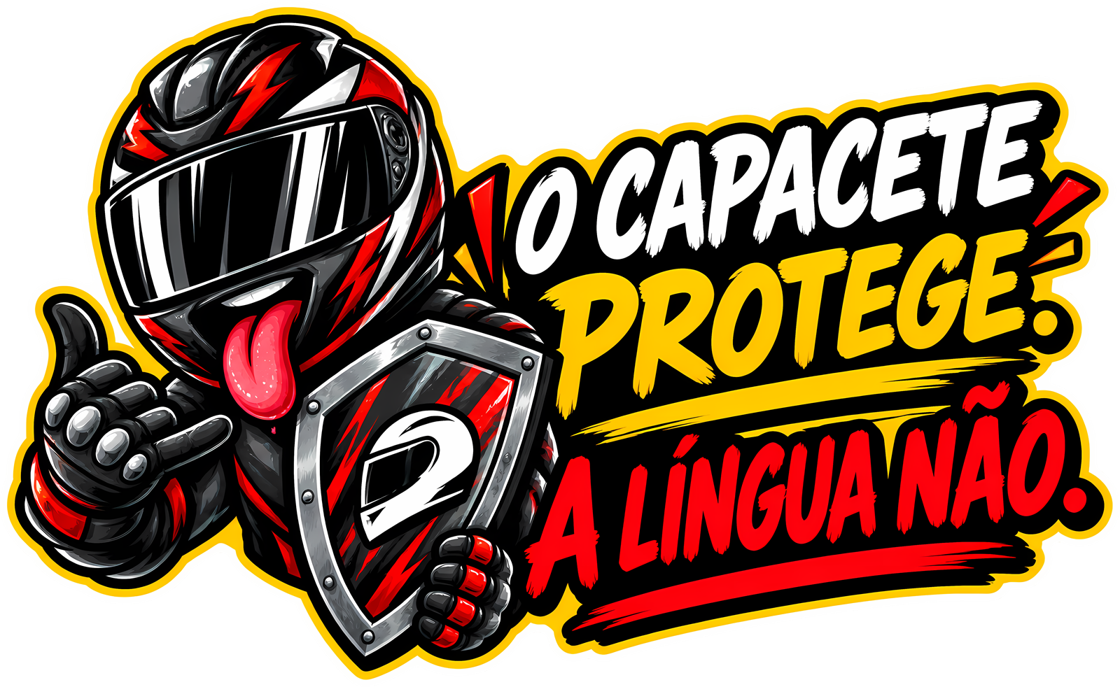 Autocolante O Capacete Protege, a Língua Não