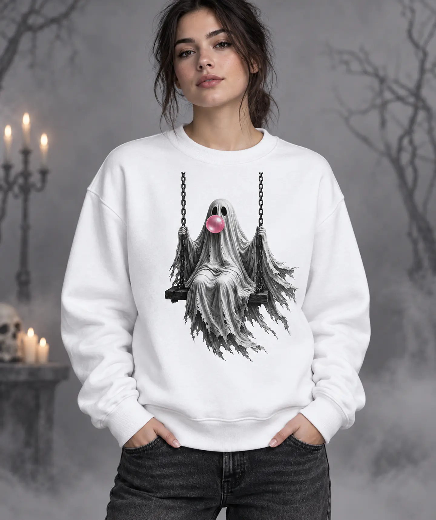 T-shirt ou Sweatshirt Halloween 2026 — Fantasma no Baloiço 1