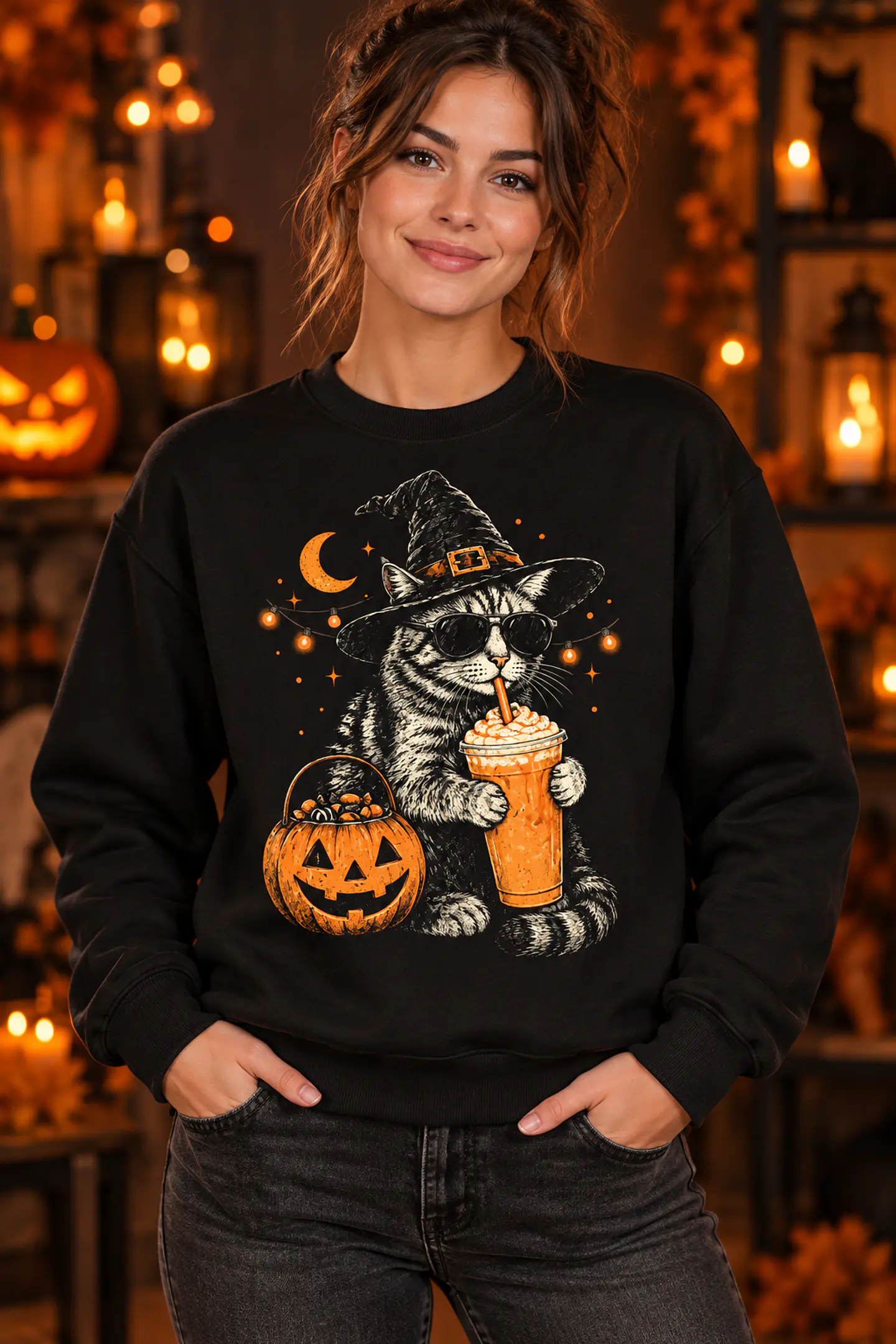 T-shirt ou Sweatshirt Halloween 2026 — Gato Bruxo 1