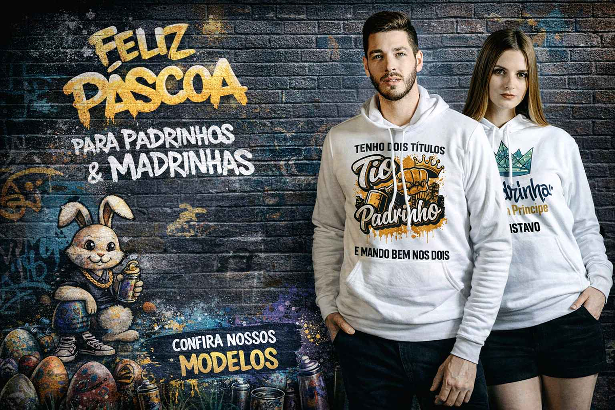 Presentes originais Páscoa para padrinhos e afilhados – Designs exclusivos em t-shirts e hoodies personalizáveis, Sublimando Sonhos Arganil