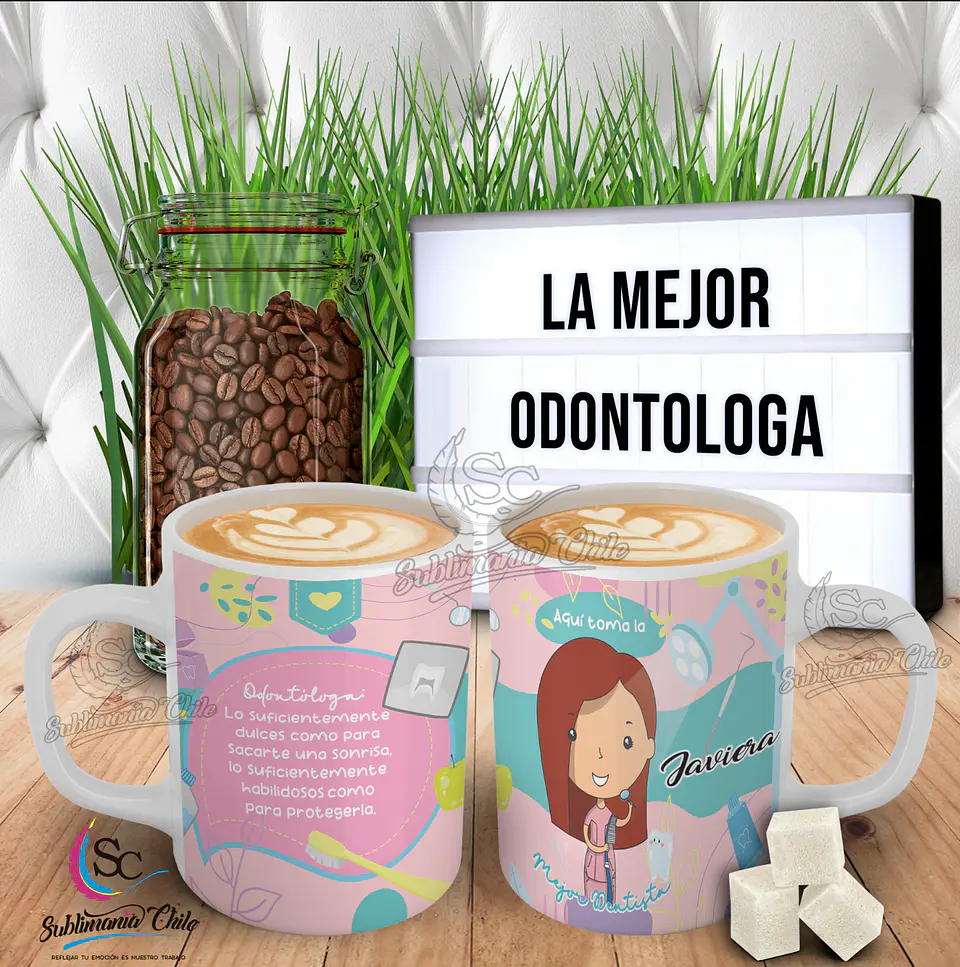 Tazón Odontologa Pelo Liso Rojo. 1