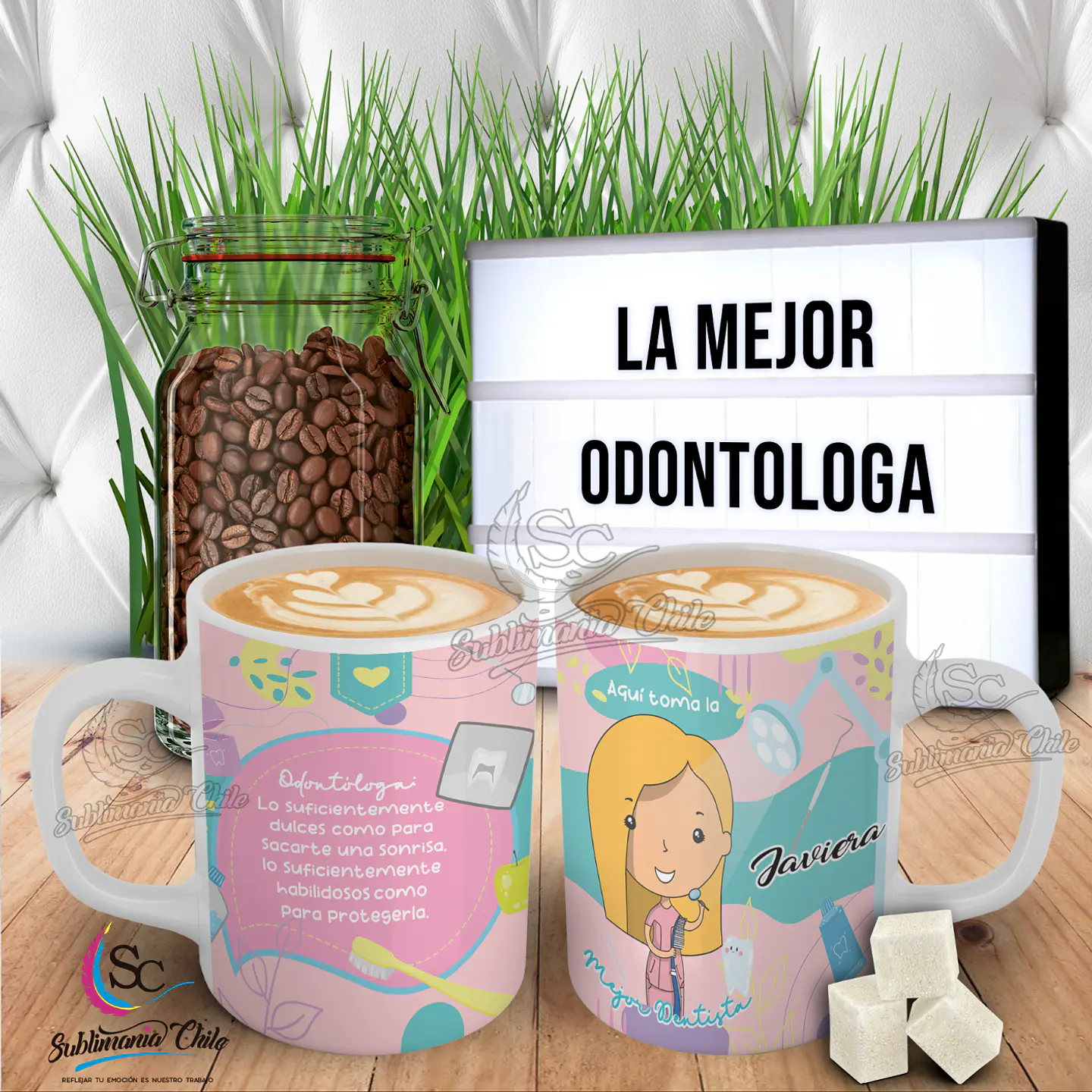 Tazón Odontologa Pelo Liso Rubio. 1