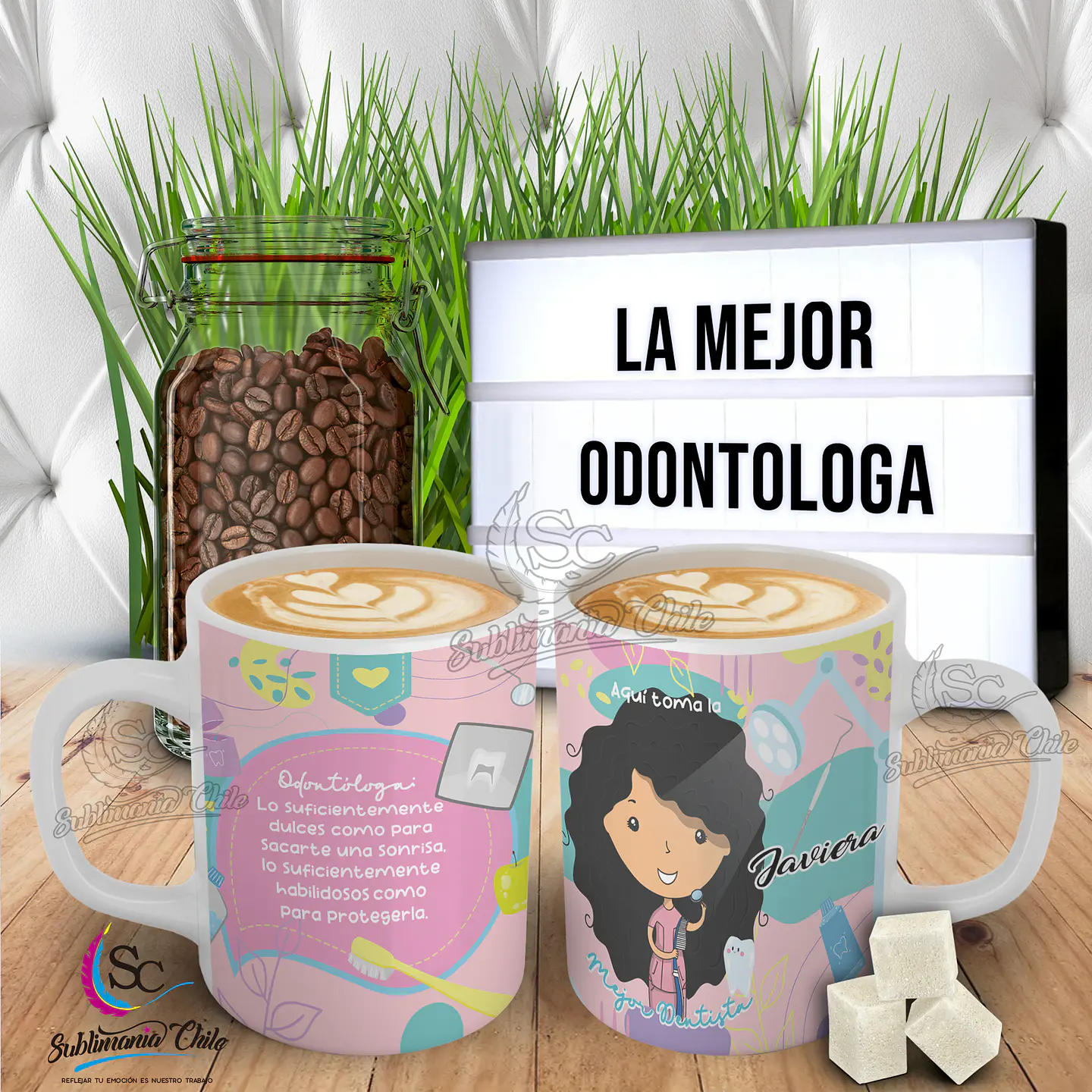 Tazón Odontologa Pelo Ondulado Negro. 1