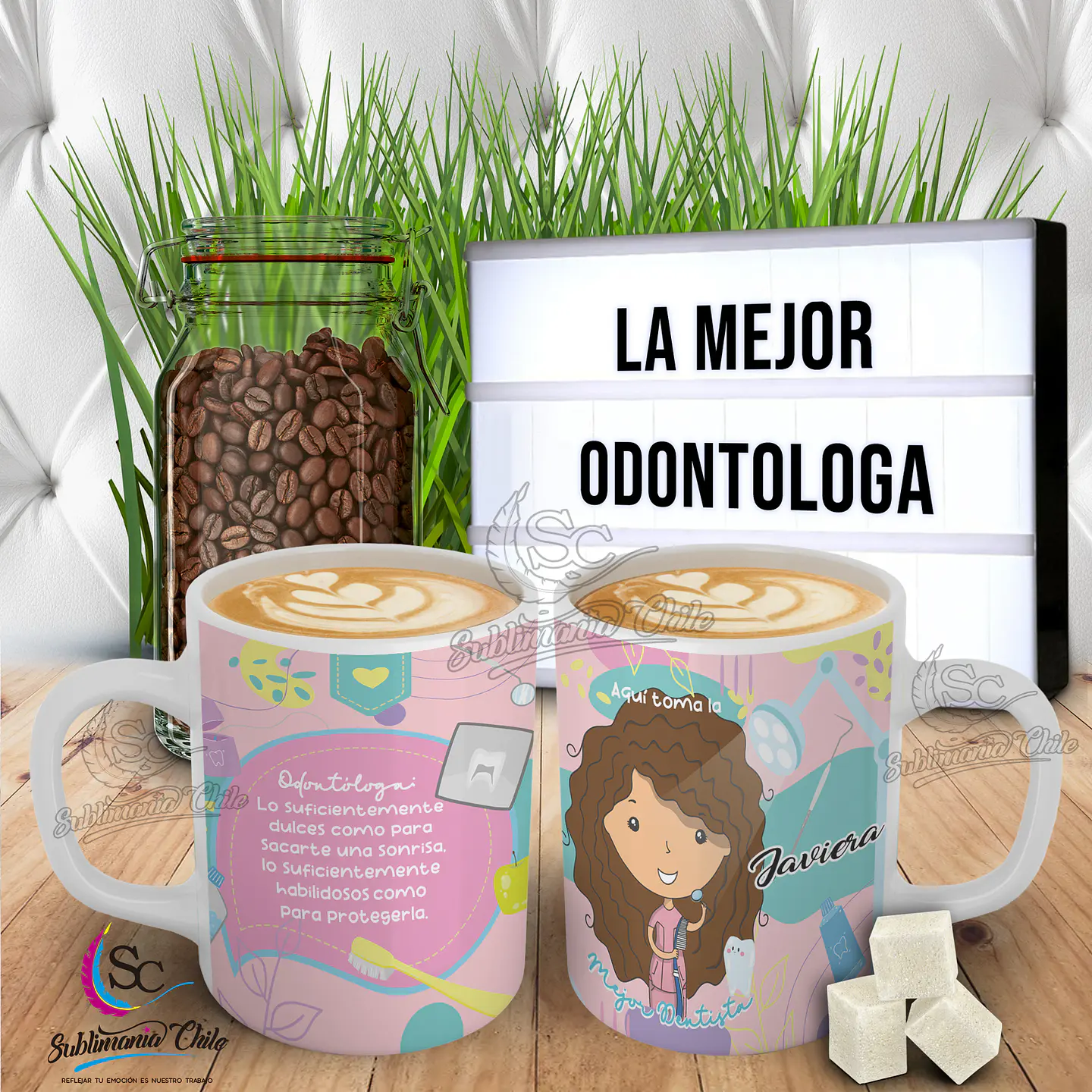 Tazón Odontologa Pelo Ondulado Cafe. 1
