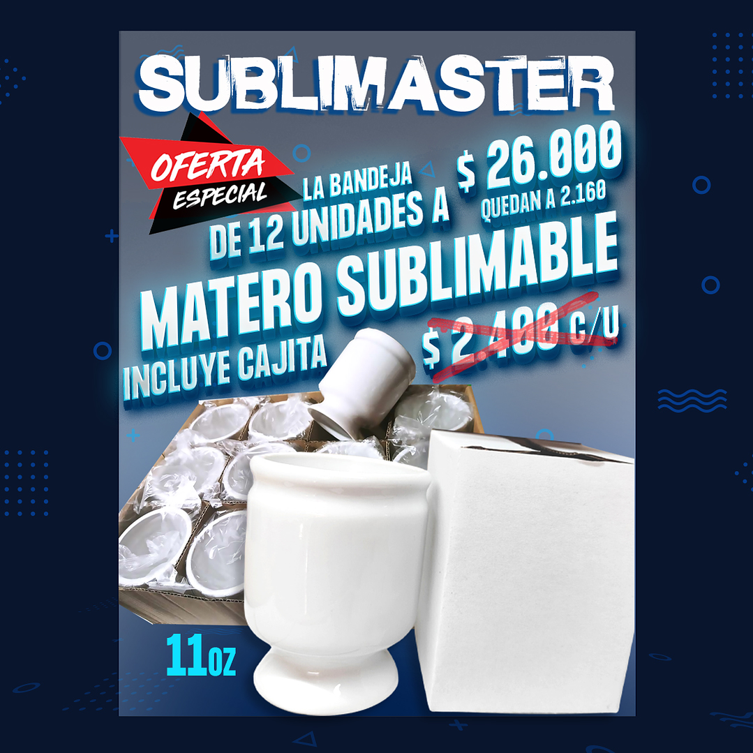 Matero ceramico sublimable blanco 11oz incluye cajita individual precio por mayor bandeja de 12 unidades 1