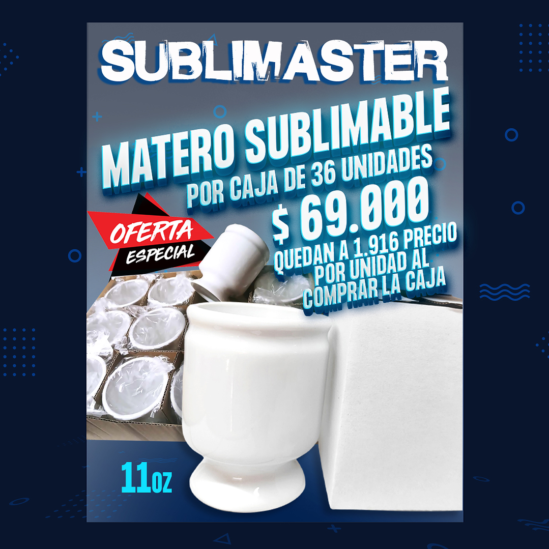Matero ceramico sublimable blanco 11oz incluye cajita individual precio por caja 36 unidades 1