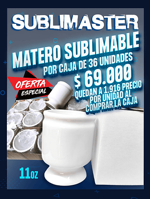 Matero ceramico sublimable blanco 11oz incluye cajita individual precio por caja 36 unidades