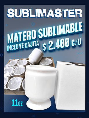 Matero ceramico sublimable blanco 11oz incluye cajita individual 