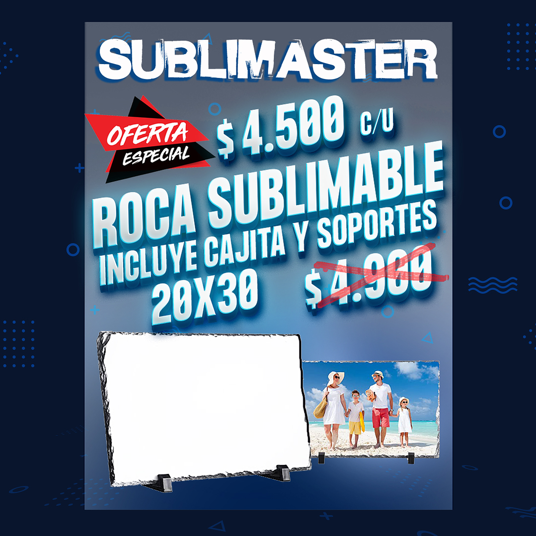 Roca rectangular sublimable 20x30 cm incluye cajita y soportes  1