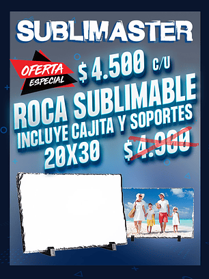 Roca rectangular sublimable 20x30 cm incluye cajita y soportes 